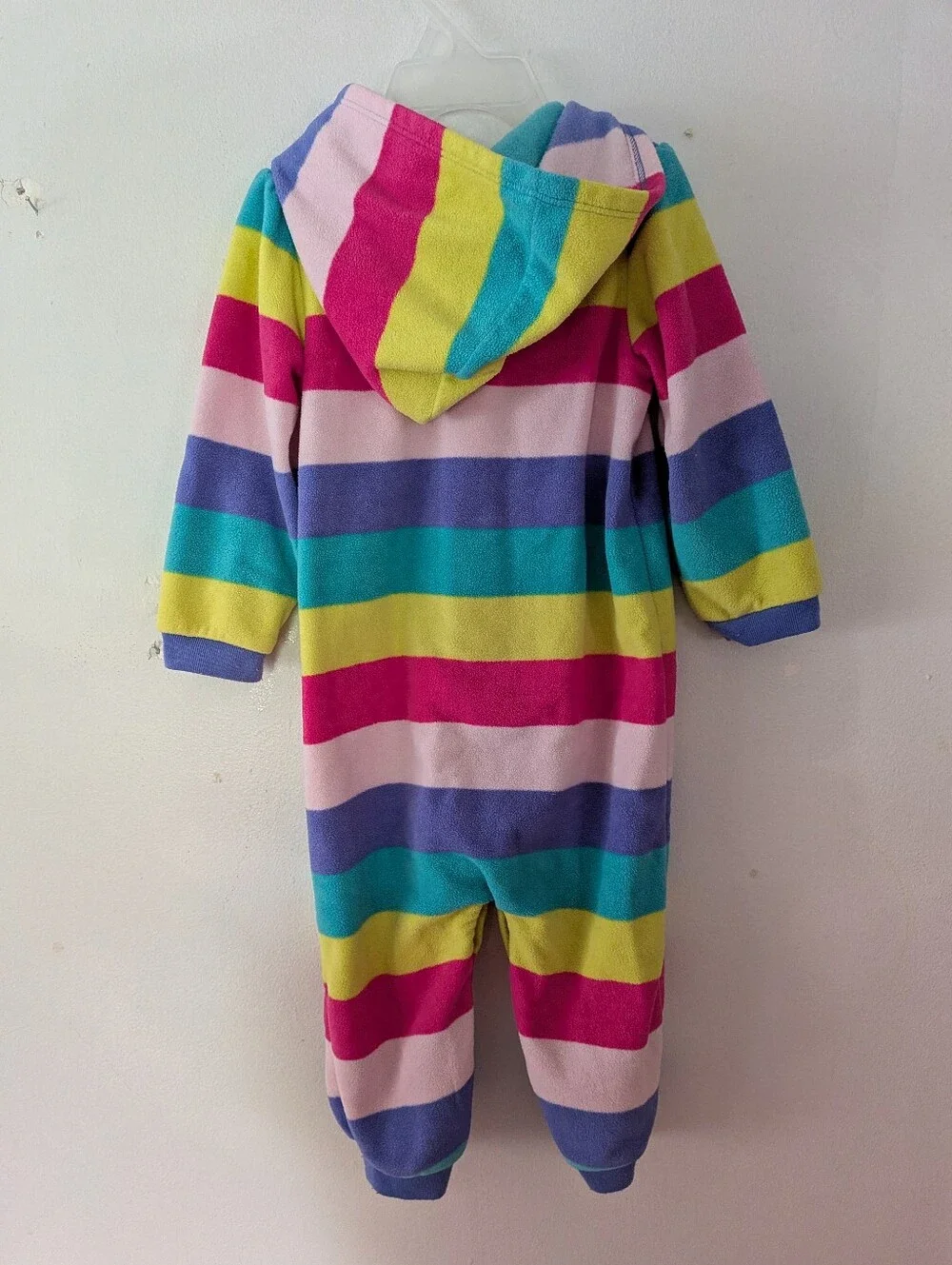 Carter's Baby Colorful Rainbow Striped Hooded Fleece One Piece Jumpsuit